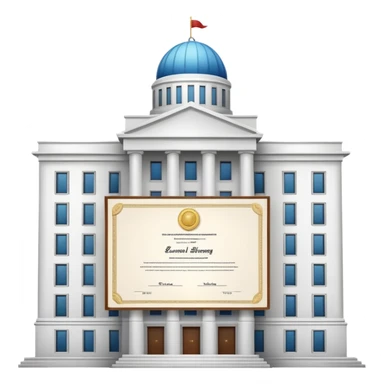 Government building with a certificate document in front sticker