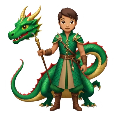 a dragon tamer with a whip in his hand in medieval time with a dragon next to him sticker
