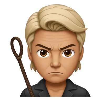 person with a mean scoul and a whip sticker