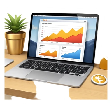 golden increasing charts in online shop admin dashboard on mac book screen sticker