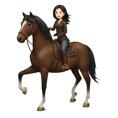 Woman with black hair riding a brown horse sticker