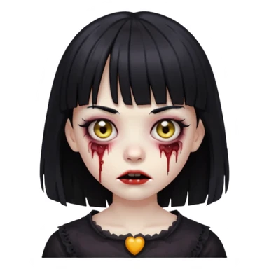 garota zombie com cabelo preto de franja e olhos puxados gótica emoji generator sticker