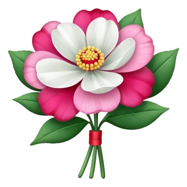 One pink flower and one white flower in transparent bouquet with red band  sticker