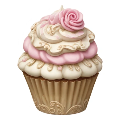 Realistic, detailed rococo cupcake, beige and pink sticker