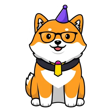 Shiba Inu wearing a "Birthday Vibes" sash and glasses, transparent background sticker