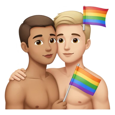 gay man kissing each other while holding pride flag sticker