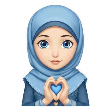Turkish beautiful finish Konya girl blue eyes with denim hijab islamic dress and making heart with hands and with thank you text sticker