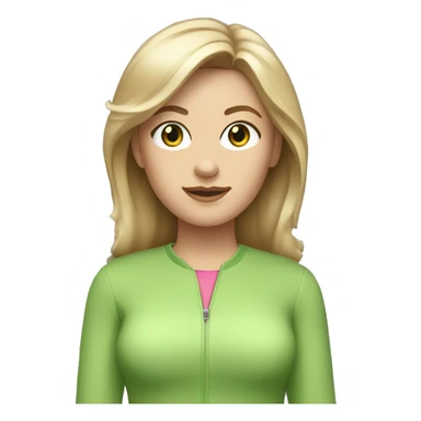 White woman dark blond hair  pink  full body jumpsuit with light green eyes sticker