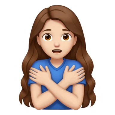 Girl with long hair crossed arms around the chest holding her neck with mouth open sticker