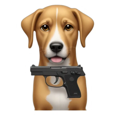 Dog have a black plastic gun sticker