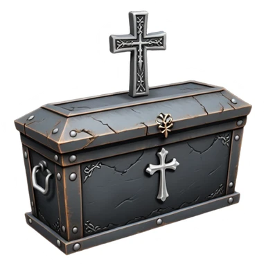 Small iron coffin with engraved cross, dark gothic sticker