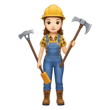 lumberjack woman holding axe yellow checked shirt and overall sticker