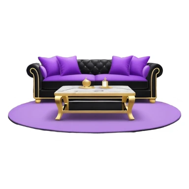 Luxurious black marble living room with gold and white accents and with a violet pillow  sticker
