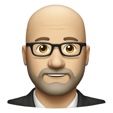 Bust of a 45 year old white bald man with black thick glasses with a short beard and a formal suit. sticker