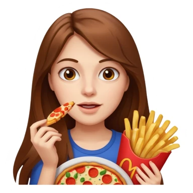 lean female with long hair holding fries and eating pizza sticker