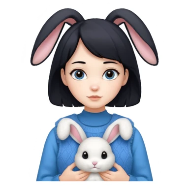 make a girl hair short black and wear bunny skin pale ok and wear Sweater vests blue and make little bit a younger sticker