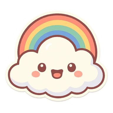 chibi sticker-style cloud with a rainbow, pride, cute and exaggerated sticker