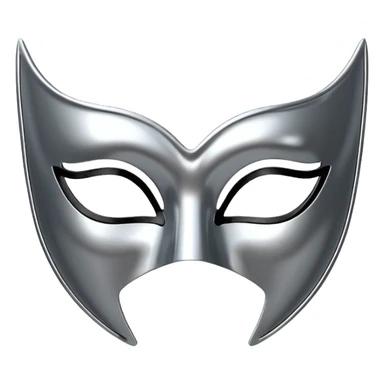 A sleek masquerade mask emoji made of polished silver chrome, smooth sensual curves, reflective metallic surface, mysterious sexy luxury vibe, minimal iOS emoji style, centered, clean white background sticker