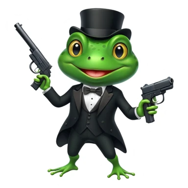 Frog wearing tux holding gun sticker