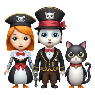 Penguin Wizard, pirata, gato con sombrero y pajarita y mujer con cuerpo de robot sticker