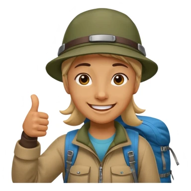 person with thumb up and hiking hat sticker