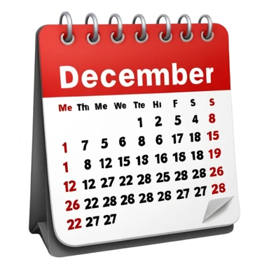 create a calendar for december 2026 , monday comes first day of the week and highlight with red 15-28 december sticker