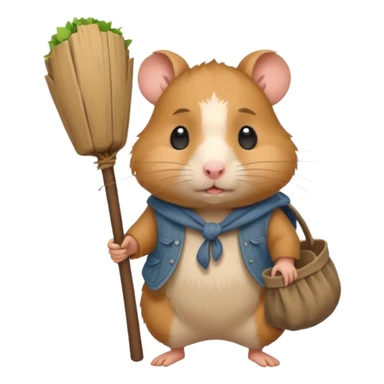 cartoon-style hamster poor hobo carrying a bindle over its shoulder with a sad expression. sticker