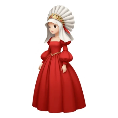 mujer de perfil con un vestido rojo de manga y falsas largas y voluptosas, y una toca blanca GRANDE que cubre su cara de perfil sticker