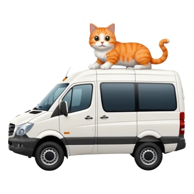 White Mercedes Benz Sprinter with Orange cats driving it sticker
