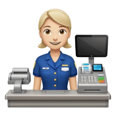 supermarket employee at a cash register, full body sticker