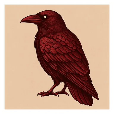 погенерируй ворона полубоком внешне как на референсах, четкие контуры тени и блики в винном бордовом цвете sticker