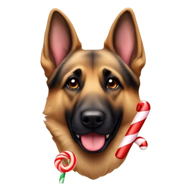 German Shepard with a candy cane sticker