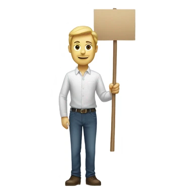 white man standing holding placard on stick sticker
