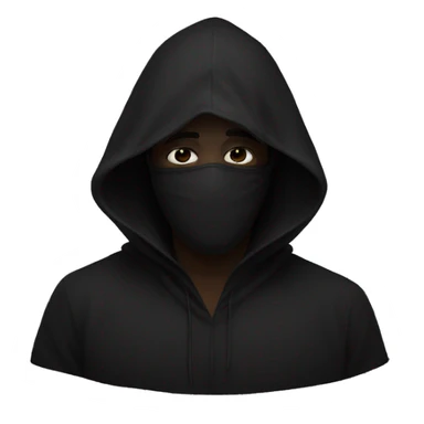 a man in a black cloth mask covering his face and a black hood sticker