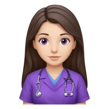 pretty brunette nurse with long hair in purple scrubs sticker