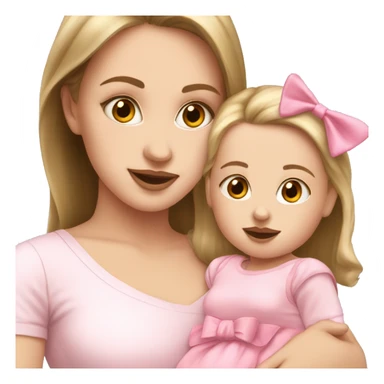 White girl with a baby girl pink bows sticker