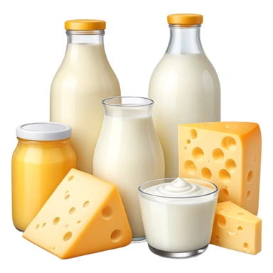 dairy products assortment with milk, cheese, yogurt, and butter sticker
