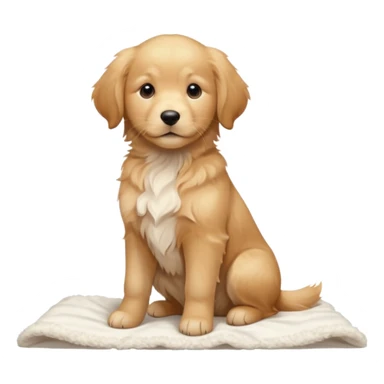A Golden Retriever puppy standing peacefully on a soft blanket indoors. Cozy home environment, natural lighting, soft focus, adorable realism. sticker