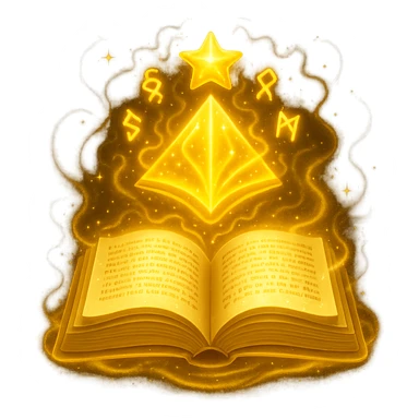 Make the mystic yellow book even more mystical in the style of apple emojis. Add a glowing magical aura, floating runes, swirling sparkles, and mysterious energy around the book. Keep no background. sticker