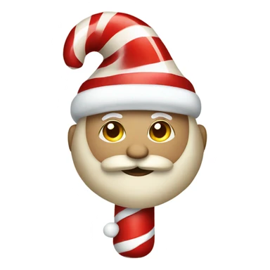 Santa in a beige suit hanging from a candy cane  sticker