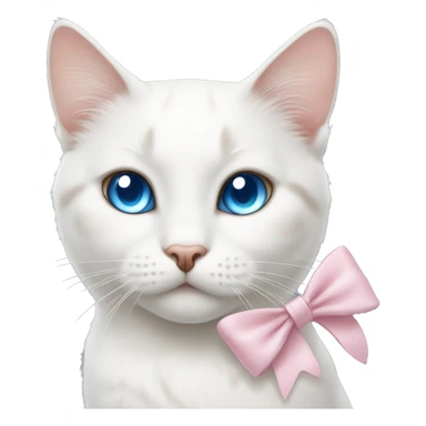 White cat with blue eyes And with brown spots near the eyes with light pink bow  sticker