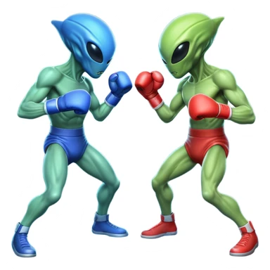 two alien fighters boxing, mid-punch action, motion blur effect, glowing energy impact, dramatic lighting, 3D cartoon, mobile game icon style, clean background, no text, no watermark
 sticker
