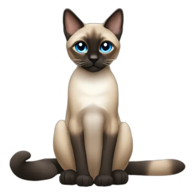 Khaki brown and black siamese Cat sitting down with blue eyes and white chin and white paws sticker