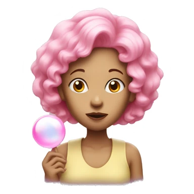 white woman with pink hair blowing bubblegum bubble sticker