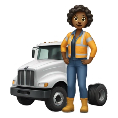 Woman in front of dump truck sticker