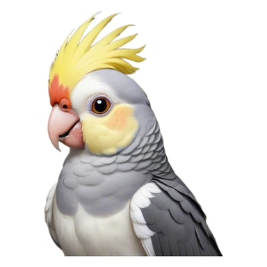 Cinematic Noble Cockatiel Portrait Emoji, Poised and regal, with a slender, delicate build and a beautifully groomed grey fur accented by vibrant yellow cheek patches and a graceful crest, deep-set soulful dark eyes, Simplified yet sharp and sophisticated features, highly detailed, glowing with a soft, dignified glow, high shine, intelligent and charming, stylized with an air of elegance, focused and attentive, soft glowing outline, capturing the essence of a watchful and confident avian companion, so majestic it feels as though it could flutter out of the screen with effortless authority! sticker