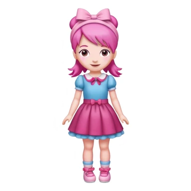 Isolated detaile illustration modern raspberry torte doll figurine full body with pink hair and a pink hairband standing sticker