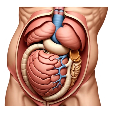 A highly detailed 3D accurate and anatomical model of the belly of a human. Medical illustration style, realistic lighting, neutral background, hyper-detailed, scientific accuracy, 8K resolution. ANATOMICAL ACCURACY and ORGAN PLACEMENT are a PRIORITY  sticker