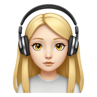A white skinned girl with a three-dimensional face shape from Europe and America has long, straight golden center part hair Wearing headphones Upperhung eyeliner and two earrings sticker