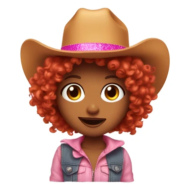 curly red head girl celebrating pride month while having a brat summer with a pink sparkly cowboy hat sticker